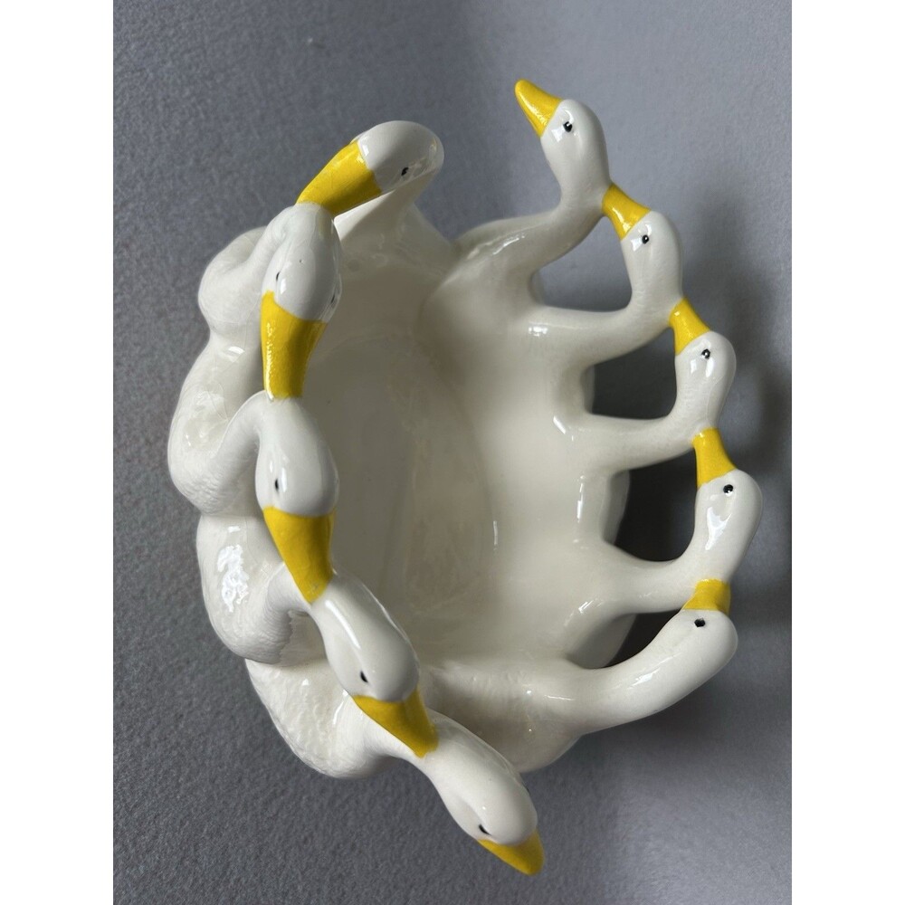 VTG Ceramic Holland Mold White Geese Ducks Goose Oval Dish Decor 80s Cottagecore - Picture 4 of 10